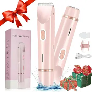 Electric Trimmer for Women, Electric Shaver and Razor Rechargeable 2-in-1 Body , Dual Heads for Painless Trimming of Pubic Hair, Face, Underarms and Legs, IPX7 Waterproof. Christmas Gift New Year Gift